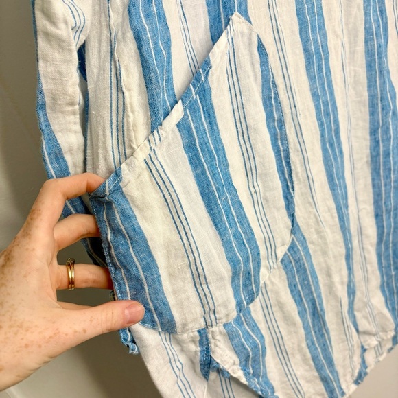 CP Shades Linen Tunic Dress Size XS White/Blue Stripes Classic Fall Staple Piece - Picture 4 of 7